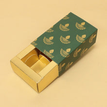 Load image into Gallery viewer, M362 Happy Diwali Green Diya Golden Embossed 2 Cavity Chocolate Box | Candles | Macarons
