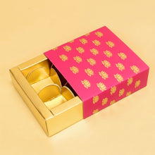 Load image into Gallery viewer, M48 Happy Diwali Pink Lotus Golden Embossed 4 Cavity Chocolate Box | Candles | Macarons
