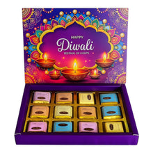 Load image into Gallery viewer, M353 Happy Diwali 12 Cavity Purple Radiance Chocolate Box | Candles
